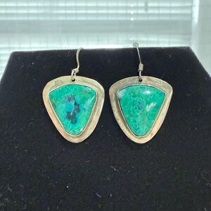 Vintage Sterling Silver Green Turquoise Triangle Earrings